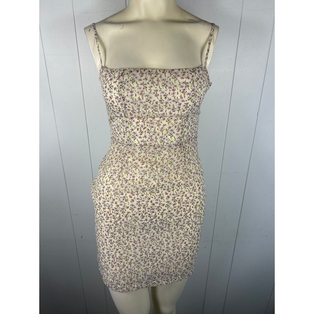 Nasty Gal Seeds Must Floral Square Neck mini dress in size 2. Ivory/Purple - Picture 3 of 7